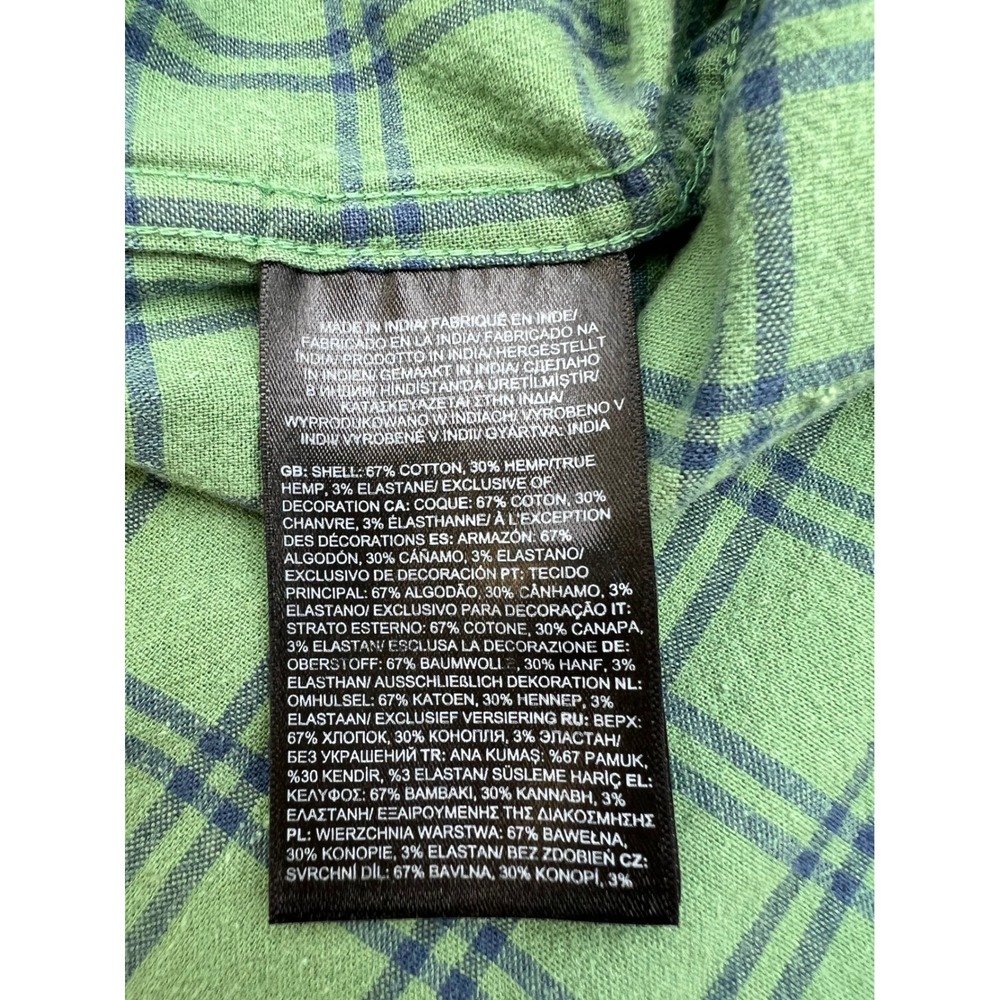 THE NORTH FACE Button Down Shirt Mens Large Green Plaid Hemp Blend Short Sleeve - Picture 5 of 13